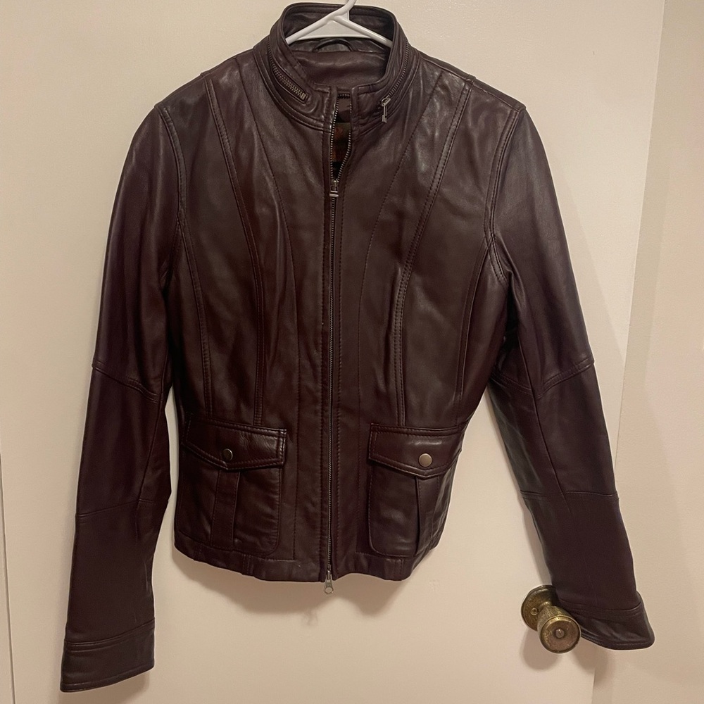 Danier Brown Leather Jacket Classic Motorcycle Style